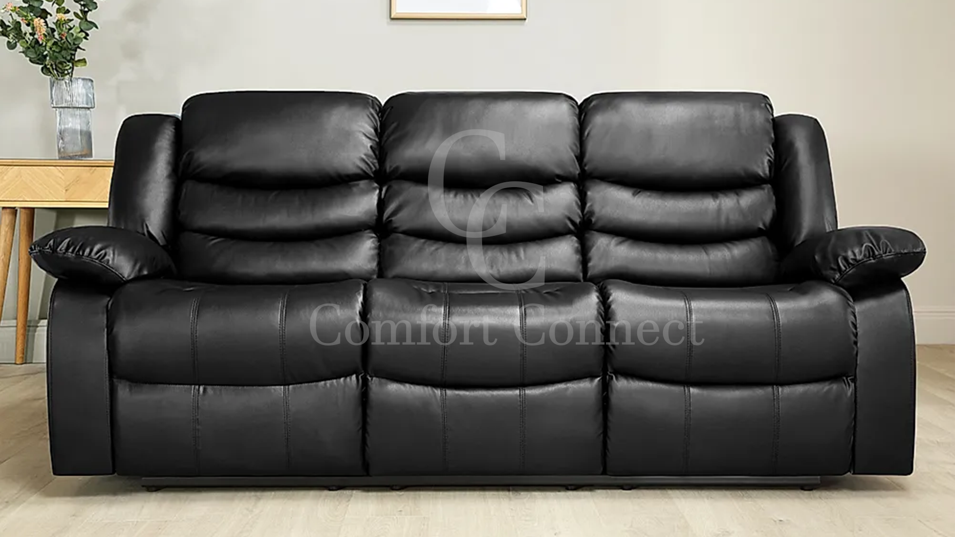 Leather Recliner Sofa | Black Leather Recliner Sofa | Comfort Connect