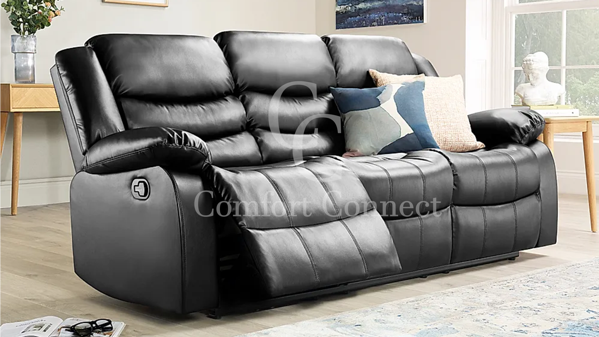 Leather Recliner Sofa | Black Leather Recliner Sofa | Comfort Connect